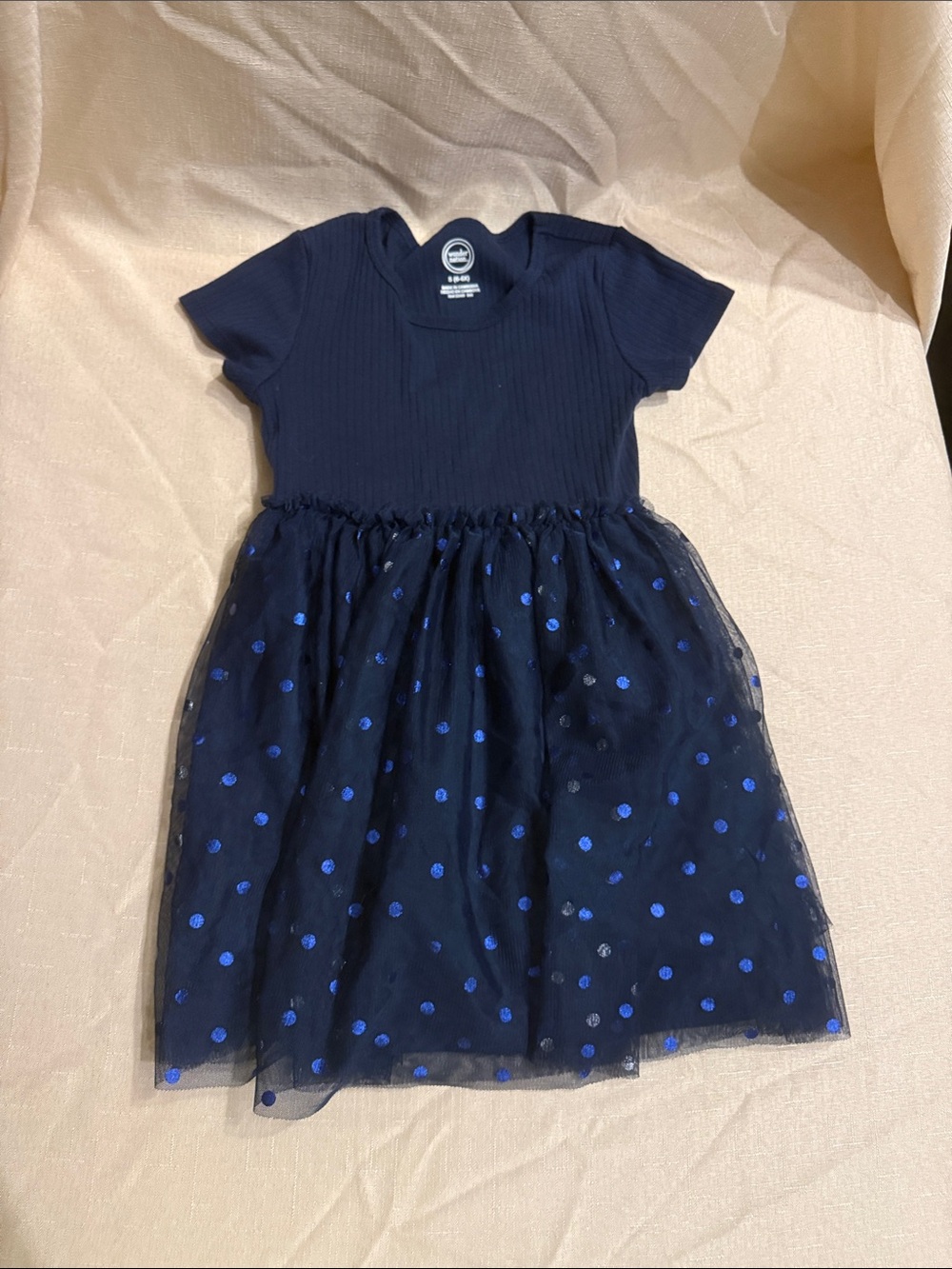 wonder nation Navy Blue Tulle Dress with Bright Blue Polka Dots